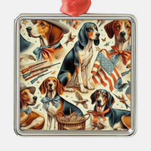 Vintage Coonhound Dog Seamless Metal Ornament