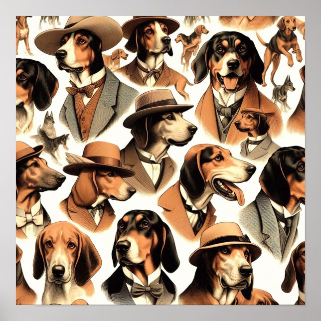 Vintage Coonhound Dog Seamless Poster (Front)