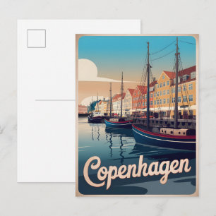 Vintage Copenhagen colorful houses boats gifts Postcard