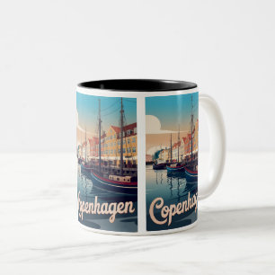 Vintage Copenhagen colorful houses boats gifts Two-Tone Coffee Mug