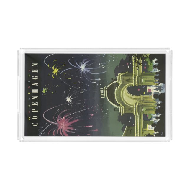 Vintage Copenhagen Illustration Travel Poster Acrylic Tray (Front)