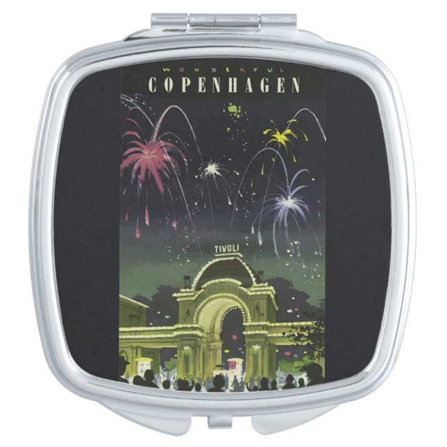Vintage Copenhagen Illustration Travel Poster Compact Mirror (Front)