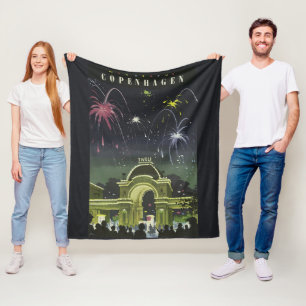 Vintage Copenhagen Illustration Travel Poster Fleece Blanket