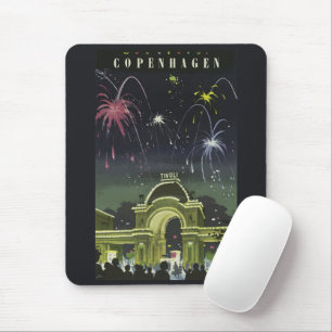 Vintage Copenhagen Illustration Travel Poster Mouse Pad