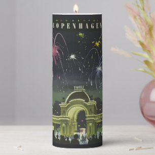 Vintage Copenhagen Illustration Travel Poster Pillar Candle