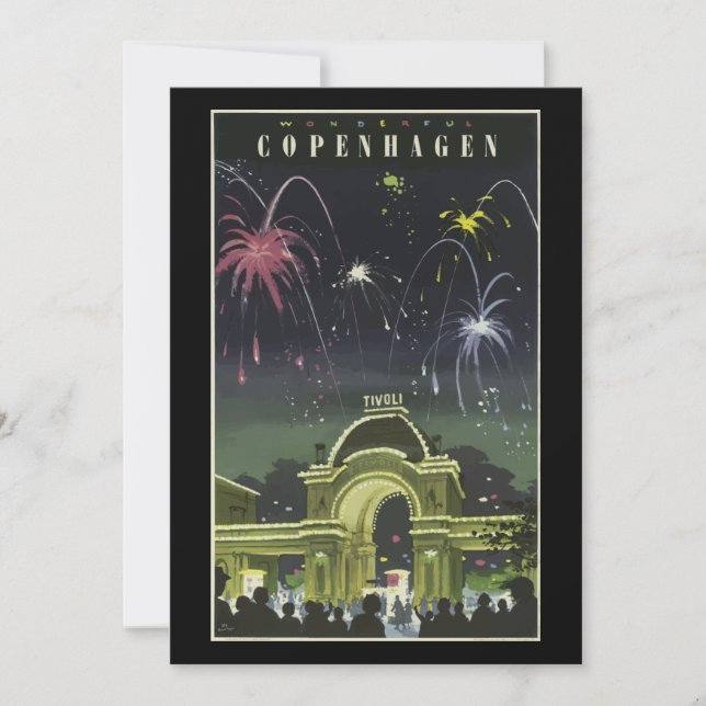 Vintage Copenhagen Travel Poster, Card (Front)