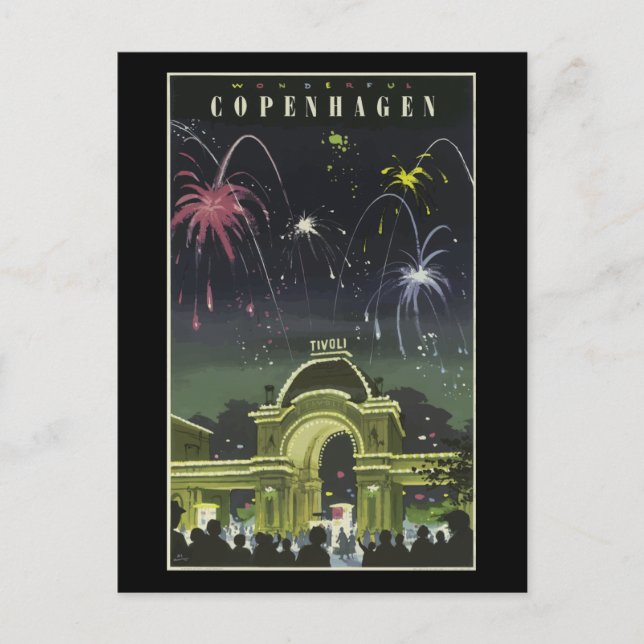 Vintage Copenhagen Travel Poster, Postcard (Front)