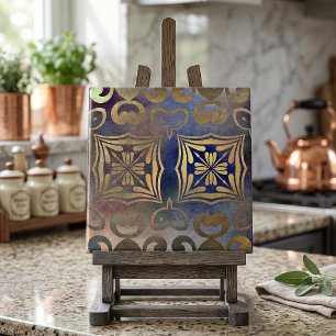 Vintage Copper and Navy Blue Geometric Moroccan Ceramic Tile