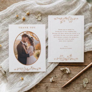 Vintage Copper Orange French Floral Wedding Photo Thank You Card