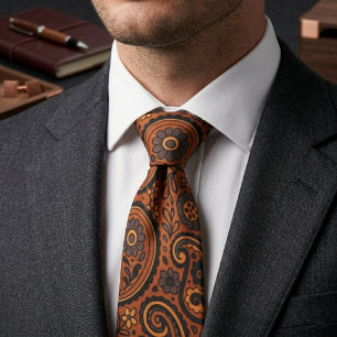 Vintage Copper Paisley Neck Tie
