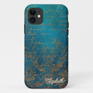 Vintage Copper Patina with Turquoise Calligraphy iPhone 11 Case