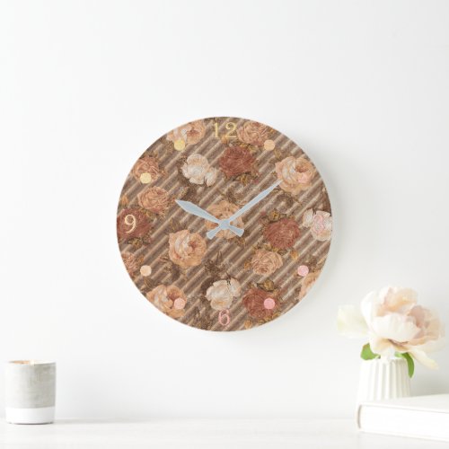 Vintage Copper Spice Rose | Peach and Burnt Orange Large Clock