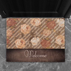 Vintage Copper Spice Rose Rustic Welcome Doormat