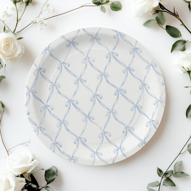 Vintage  Coquette aesthetic Blue Bow French  Paper Plates (Creator Uploaded)