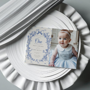 Vintage Coquette Blue Bow floral Invitation