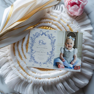 Vintage Coquette Blue Bow floral Invitation