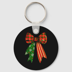 Vintage Coquette Bow Christmas Red Buffalo Plaid X Keychain