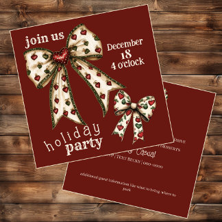 Vintage Coquette Bow Holiday Invitation