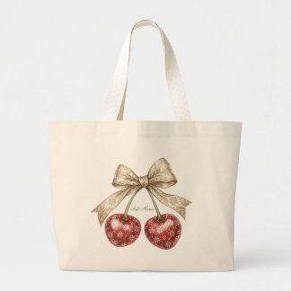 Vintage Coquette Cherry Bow Soft Mama Shirt Large Tote Bag