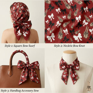 Vintage Coquette Crimson Red and White Bow Scarf