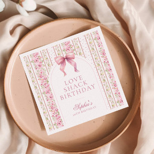 Vintage Coquette Pink Bow Love Shack Birthday Napkins
