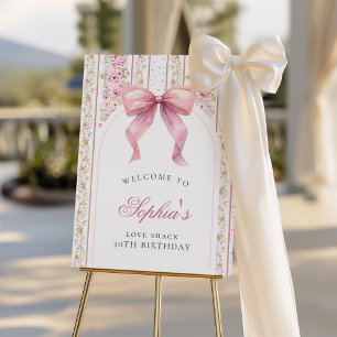 Vintage Coquette Pink Bow Love Shack Birthday Sign