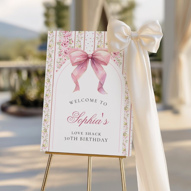 Vintage Coquette Pink Bow Love Shack Birthday Sign (Creator Uploaded)