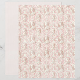 Vintage Coquette Pink Cameo Scrapbook Paper Sheet