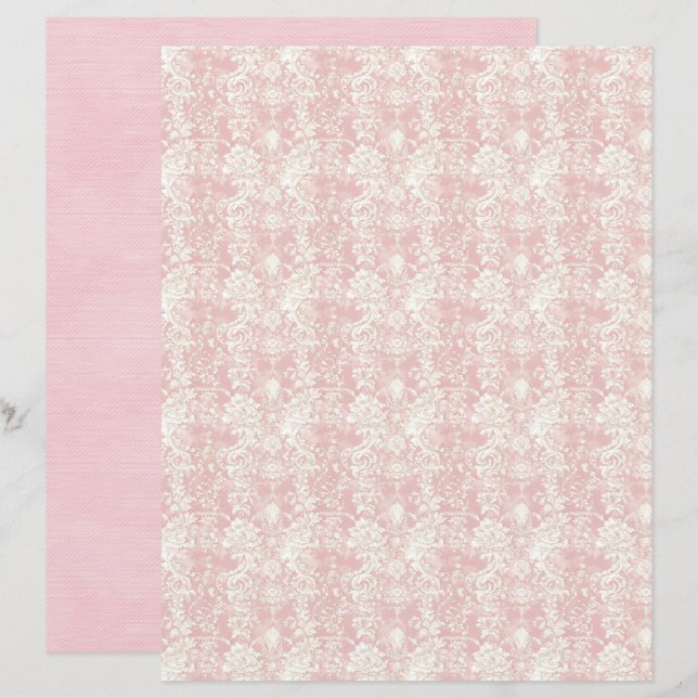 Vintage Coquette Pink Damask Scrapbook Paper (Front/Back)