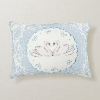 Vintage Coquette Romantic Swans Light Blue Lace Accent Pillow