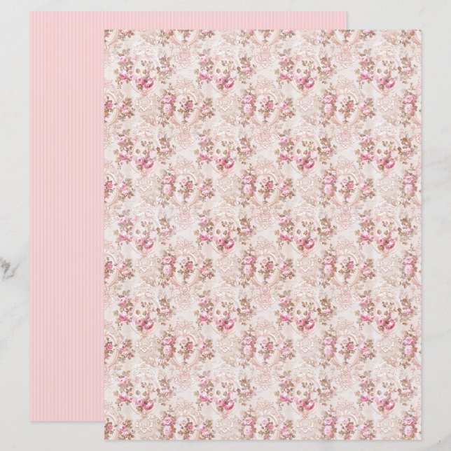 Vintage Coquette Rose Floral Paper Sheet (Front/Back)
