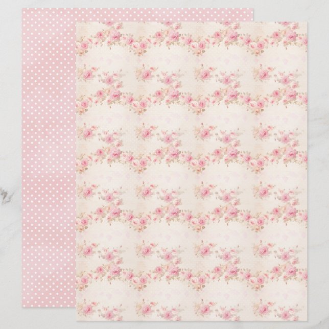 Vintage Coquette Rose Floral Scrapbook Paper (Front/Back)