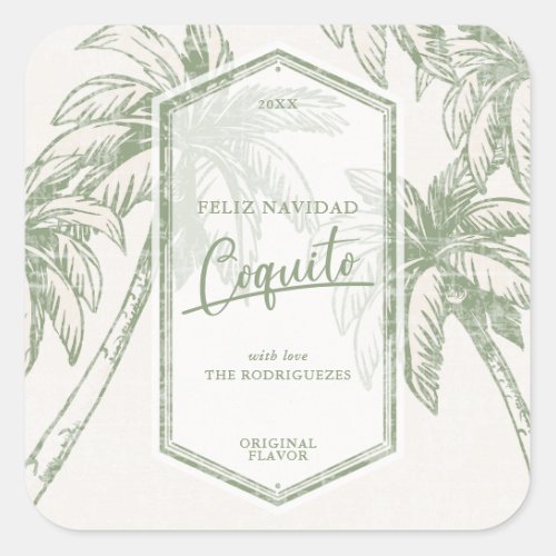 Vintage Coquito Tropical Palm Tree Square Sticker