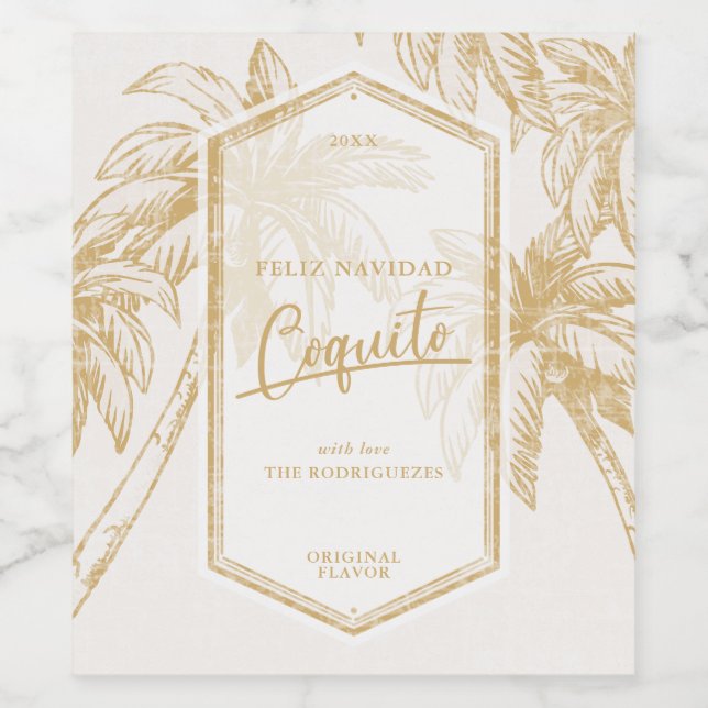 Vintage Coquito Tropical Palm Tree Wine Label (Single Label)