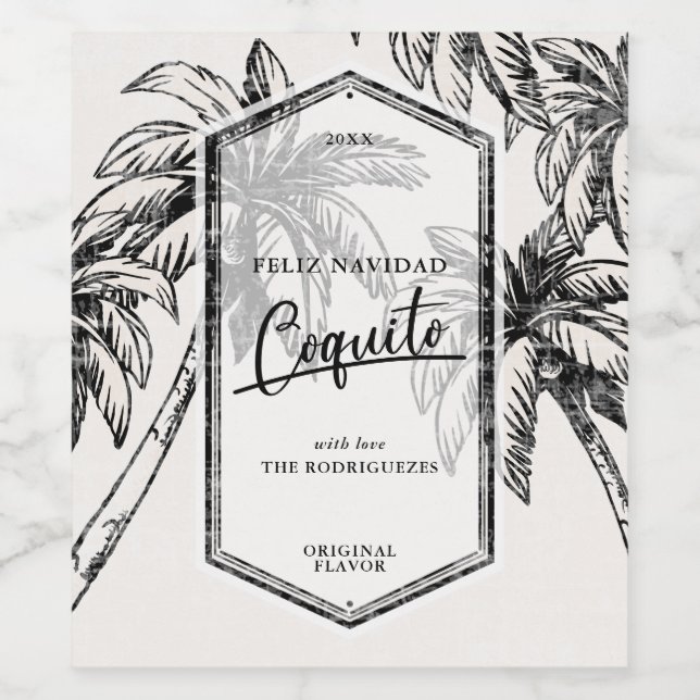 Vintage Coquito Tropical Palm Tree Wine Label (Single Label)