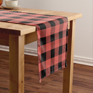 Vintage Coral and Black Buffalo Plaid Short Table Runner