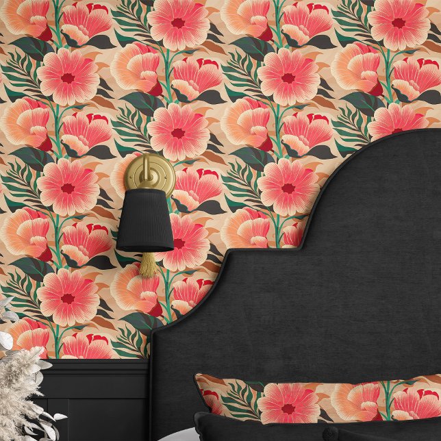 Vintage Coral And Peach Floral on Beige Wallpaper (Creator Uploaded)