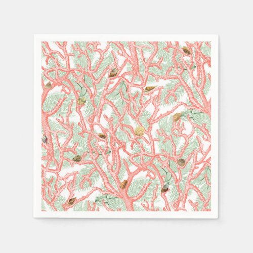 Vintage Coral Branches with Seashells Pattern Napkins