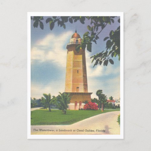 Vintage Coral Gables Florida Water Tower Postcard