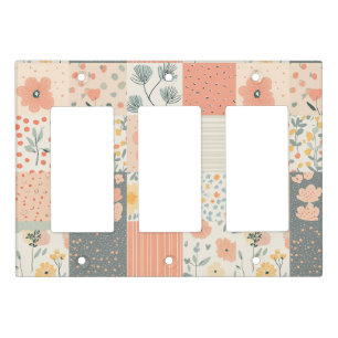 Vintage Coral Peach Sage Floral Patchwork Light Switch Cover