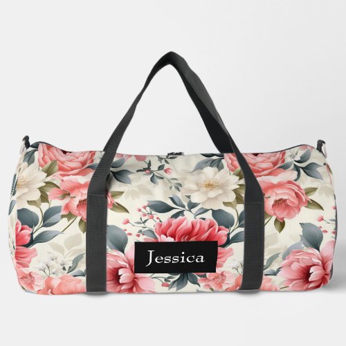 Vintage Coral Pink Floral Duffle Bag