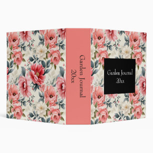Vintage Coral Pink Floral Garden Journal 3 Ring Binder