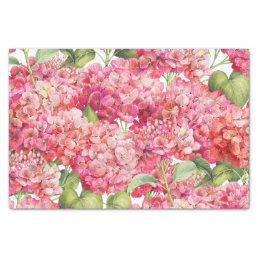 Vintage Coral Pink Hydrangea Floral Pattern Tissue Paper