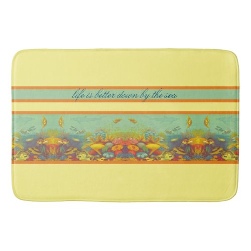 Vintage Coral Reef Under Sea Nautical Quote  Bath Mat