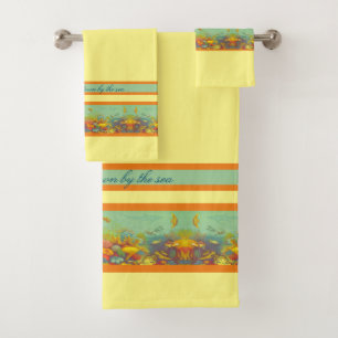 Vintage Coral Reef Under Sea Nautical Quote  Bath Towel Set