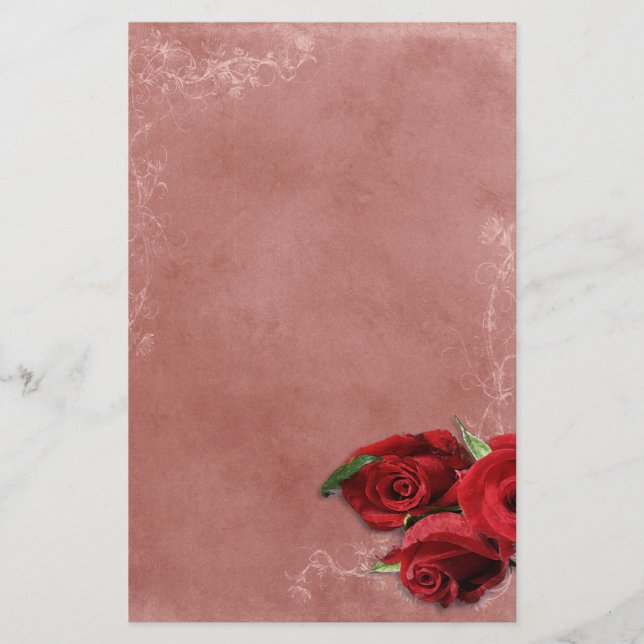 Vintage Coral Rose Wedding Stationery (Front)