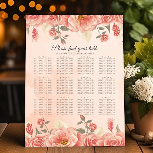 Vintage Coral Roses Peach Wedding Seating Chart