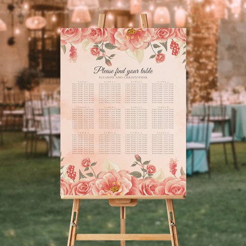 Vintage Coral Roses Peach Wedding Seating Chart Foam Board