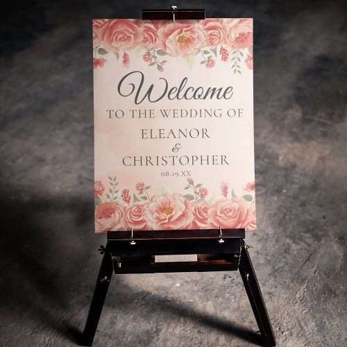 Vintage Coral Roses Watercolor Wedding Welcome Foam Board