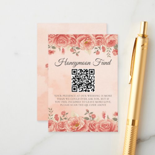 Vintage Coral Roses Wedding Honeymoon Fund Enclosure Card